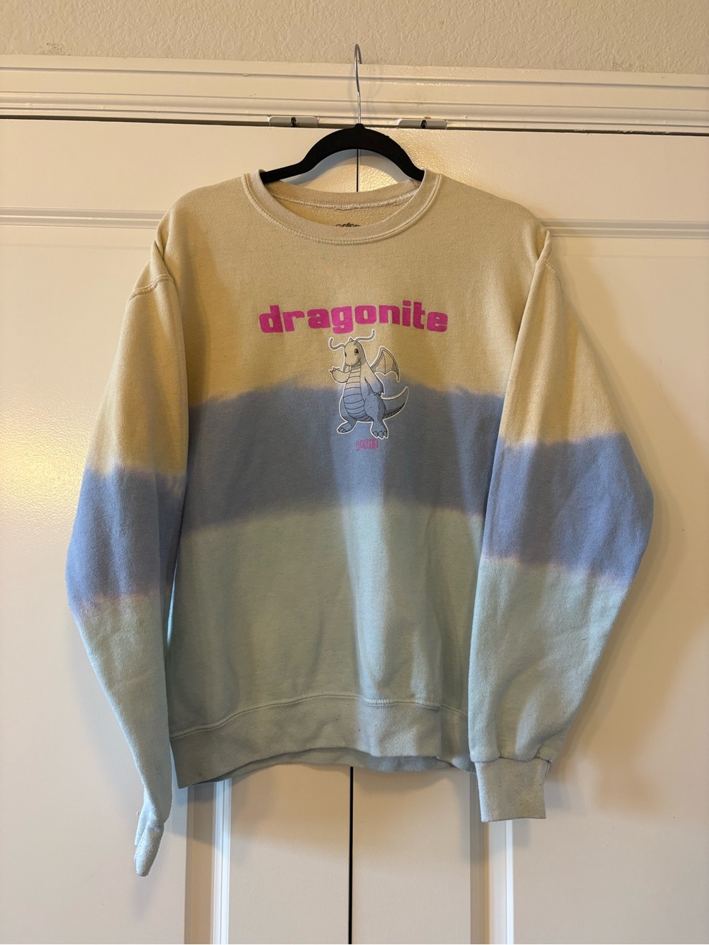 Pokemon Dragonite Tie-Dye Crewneck Sweatshirt - Cream, Light Blue & Pink